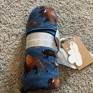 Angel Dear Buffalo Print Swaddle in Blue and Brown